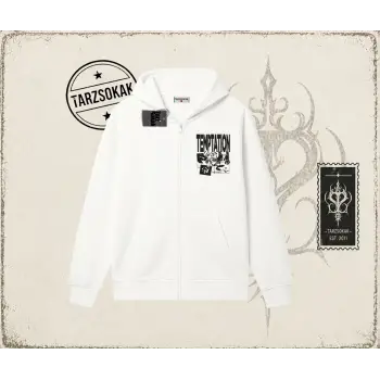 Unisex Temptation Tshirt Oversize Unisex Hırka & Çeket Fermuarlı Sweatshirt Beyaz