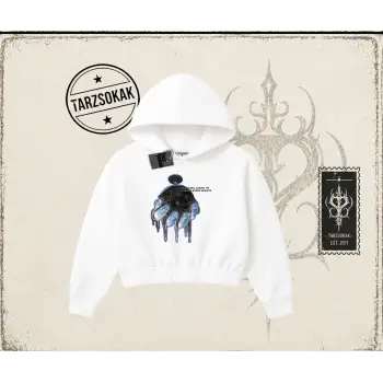 Unisex Time Flies Kadın Crop Kapşonlu Sweatshirt Beyaz