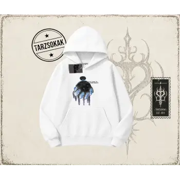 Unisex Time Flies Oversize Unisex Kapşonlu Sweatshirt Beyaz