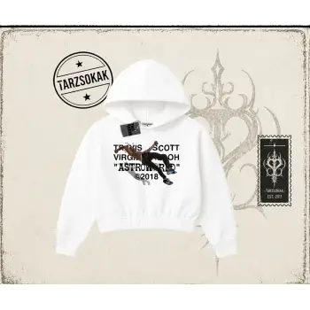 Unisex Travis Scott Astroworld 2018 Kadın Crop Kapşonlu Sweatshirt Beyaz