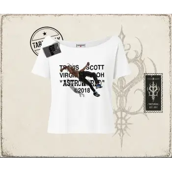 Unisex Travis Scott Astroworld 2018 Kadın Kayık Yaka Tişört Beyaz