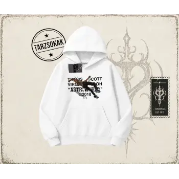 Unisex Travis Scott Astroworld 2018 Oversize Unisex Kapşonlu Sweatshirt Beyaz