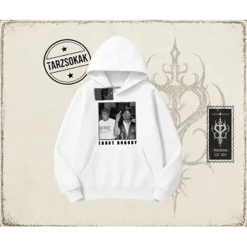 Unisex Trust Nobody Oversize Unisex Kapşonlu Sweatshirt Beyaz