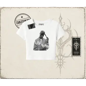 Unisex Tupac Shakur Kadın Baby Tee Beyaz