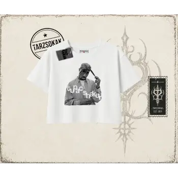 Unisex Tupac Shakur Kadın Crop Tişört Beyaz