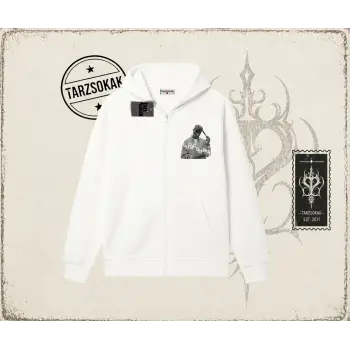 Unisex Tupac Shakur Oversize Unisex Hırka & Çeket Fermuarlı Sweatshirt Beyaz