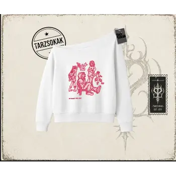 Unisex Tyyz Kadın Kayık Yaka Sweatshirt Beyaz