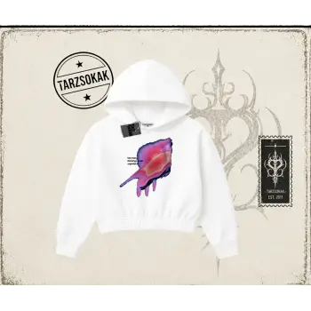 Unisex Ungrateful Kadın Crop Kapşonlu Sweatshirt Beyaz