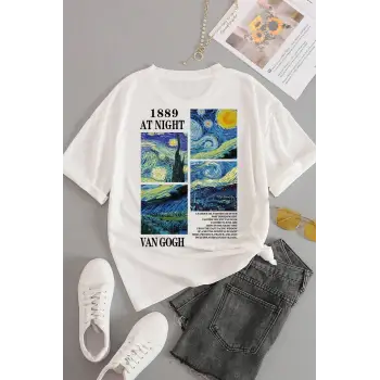 Unisex Van Gogh Baskılı Oversize