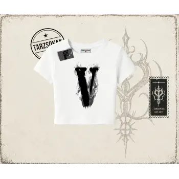 Unisex Vlone Kadın Baby Tee Beyaz