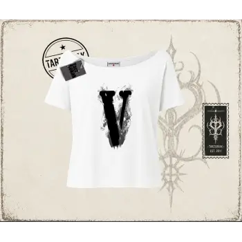 Unisex Vlone Kadın Kayık Yaka Tişört Beyaz