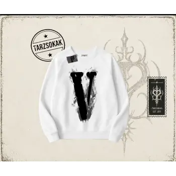 Unisex Vlone Oversize Unisex Bisiklet Yaka Sweatshirt Beyaz