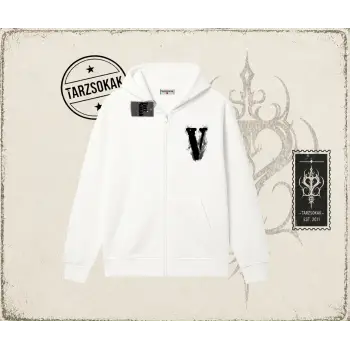 Unisex Vlone Oversize Unisex Hırka & Çeket Fermuarlı Sweatshirt Beyaz