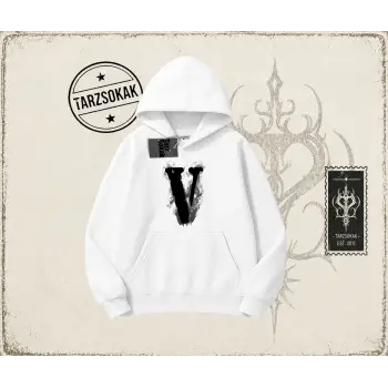 Unisex Vlone Oversize Unisex Kapşonlu Sweatshirt Beyaz