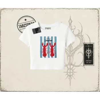 Unisex You are My Lobster Kadın Baby Tee Beyaz