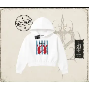 Unisex You are My Lobster Kadın Crop Kapşonlu Sweatshirt Beyaz
