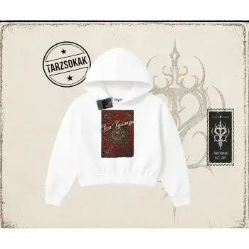 Unisex Your Culture Carpet Kadın Crop Kapşonlu Sweatshirt Beyaz