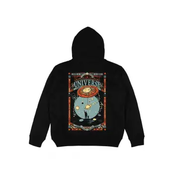 Universe Siyah Oversize Unisex Kapüşonlu Sweatshirt Hoodie