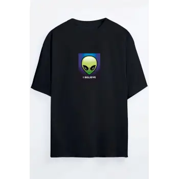 Uzaylı Baskılı Oversize Unisex T-shirt