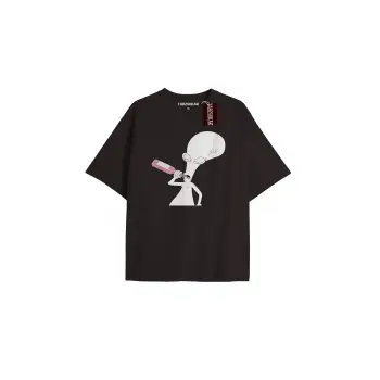 UZAYLI  Unisex Oversize Yazılı Tshirt SİYAH