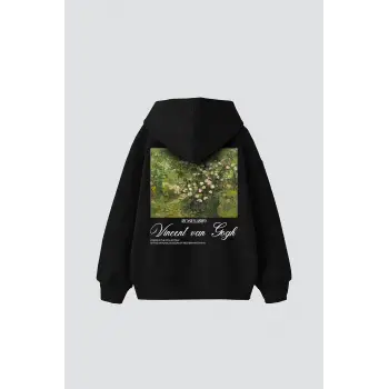 V. Van Gogh Roses Baskılı Oversize Unisex Siyah