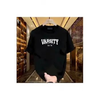 Varsity Baskılı Siyah Erkek