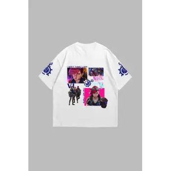 VI Arcane Baskılı Oversize Unisex Beyaz