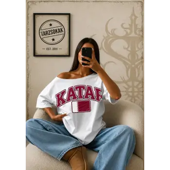 Vintage KATAR Baskılı Unisex Oversize