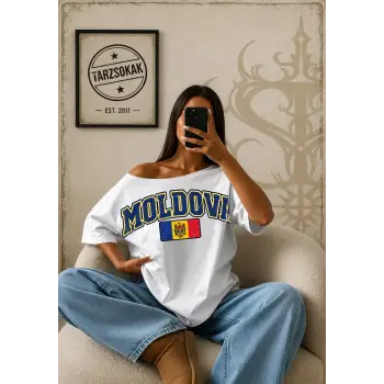 Vintage MOLDOVA Baskılı Unisex Oversize