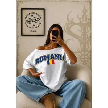 Vintage ROMANIA Baskılı Unisex Oversize