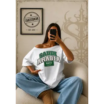Vintage Saudi Arabia Baskılı Unisex Oversize