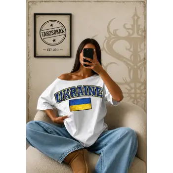 Vintage UKRAINE Baskılı Unisex Oversize