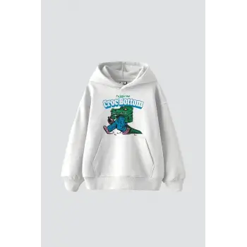 Vırtual Tracks Baskılı Oversize Unisex Premium Beyaz