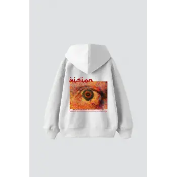 Vision Baskılı Oversize Unisex Premium Beyaz