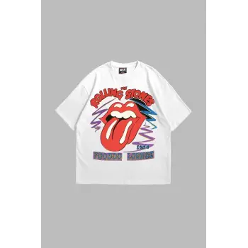 Voodoo Lounge Baskılı Oversize Unisex Beyaz