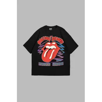 Voodoo Lounge Baskılı Oversize Unisex Siyah