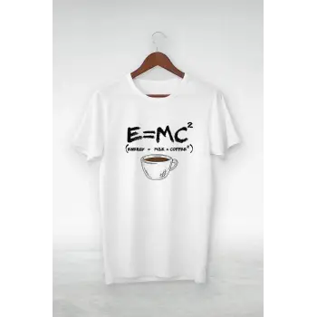 Vtshirt Beyaz -unisex - E=mc Coffe-ıllustrasyon Çizim- Y-060