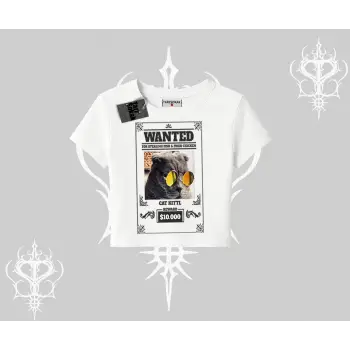 Wanted Temalı Kedi Baskılı Babby Tee Tshirt