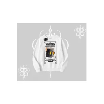 Wanted Temalı Kedi Baskılı Biskilet Sweatshirt