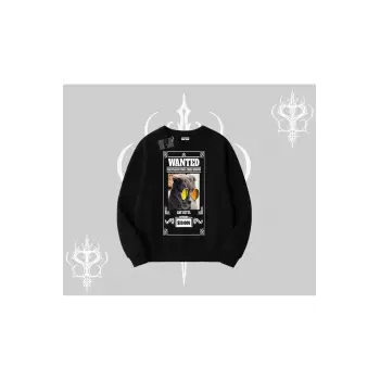 Wanted Temalı Kedi Baskılı Biskilet Sweatshirt