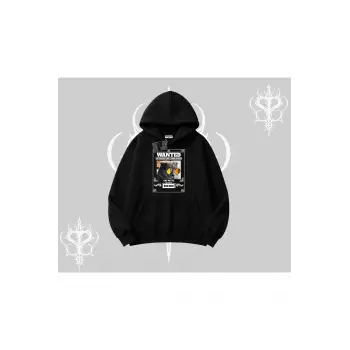 Wanted Temalı Kedi Baskılı Kapşonlu Sweatshirt