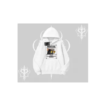Wanted Temalı Kedi Baskılı Kapşonlu Sweatshirt