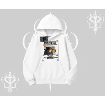Wanted Temalı Kedi Baskılı Kapşonlu Sweatshirt