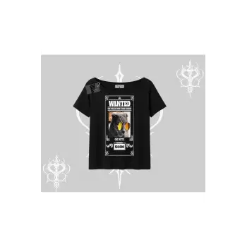 Wanted Temalı Kedi Baskılı Kayık Yaka Tshirt