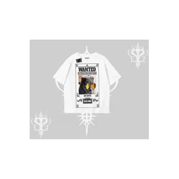 Wanted Temalı Kedi Baskılı Oversize Tshirt
