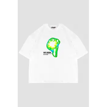 WE BORN Baskılı Beyaz Oversize Unisex