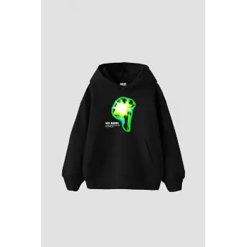 WE BORN Baskılı Oversize Unisex Siyah