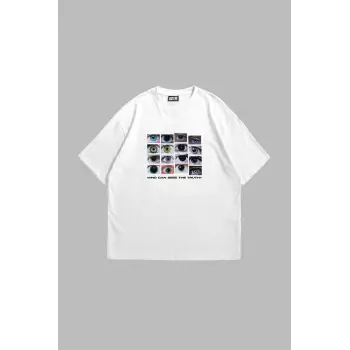 Who Can See Baskılı Oversize Unisex Beyaz