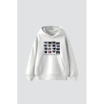 Who Can See Baskılı Oversize Unisex Premium Beyaz