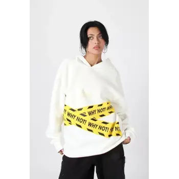 Why Not Baskılı Beyaz Oversize Unisex Kapüşonlu